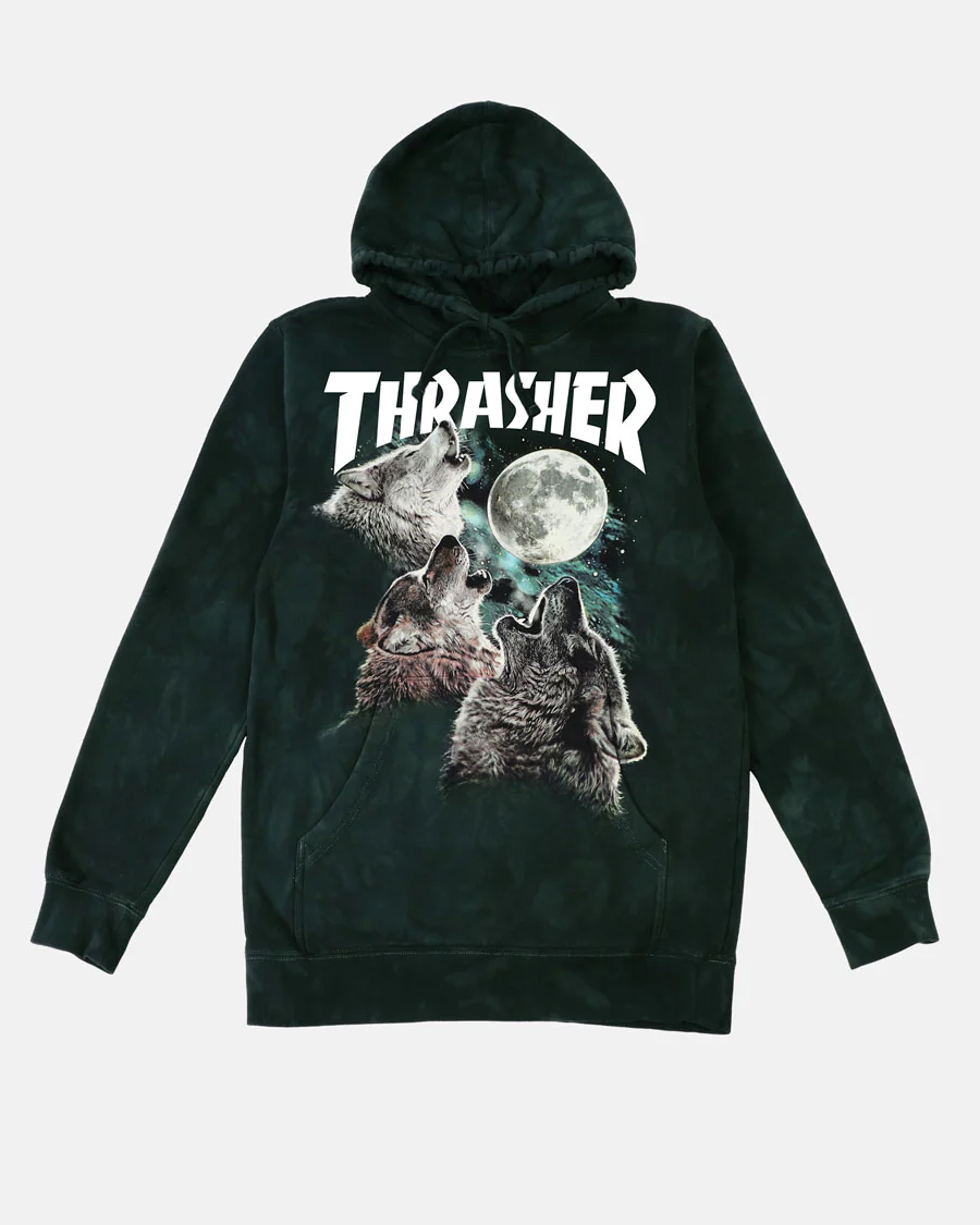 THRASHER WOLVES HOOD - WASHED BLACK